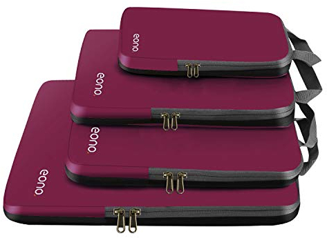 Eono Komprimierbaren Packwürfeln zur Organisation Ihres Reisegepäcks, Compression Packing Cube, Packtaschen Set und Gepäck Organizer für Rucksack und Koffer - Burgund, 4-teilig