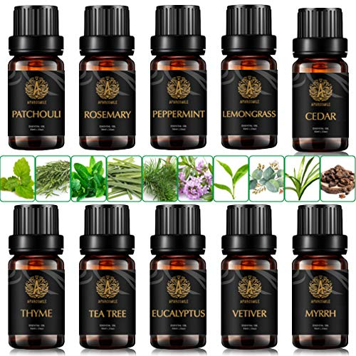 Aromatherapie Zeder ätherisches Öl Set für Diffusor, Top 10x10ml therapeutische Grade Pfefferminze ätherisches Öl Set - Rosmarin, Patchouli, Myrrhe, Eukalyptus...ätherische Öle, 100% reine Vetiver Öle