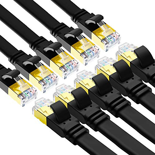Yauhody CAT 8 Ethernet Cable,2m 10 Pack High Speed 40Gbps 2000MHz Flat SFTP Network Cable with Gold Plated RJ45 Connector,CAT8 Internet LAN Patch Cord for Gaming,Routers,Modems (2m/10 Pack/Black)