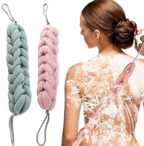 Duschschwamm, Badeschwamm Luffa Schwamm Mesh Seifschwamm für Bad Dusche Netz Schwamm Essentielle Hautpflege Peeling Körperbürste Rückenschrubber für Männer und Frauen, Grün und Rosa