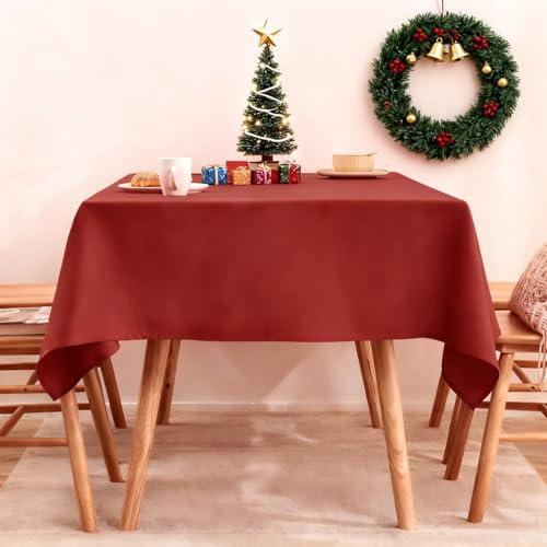 BALCONY & FALCON Weihnachten Tischdecke Leinenoptik Rechteckige Tischdecke Leinen Fleckschutz Pflegeleicht Tischtuch Tischwäsche für Drinnen, Garten, Restaurant und Dekoration Rot 140 x 240 cm