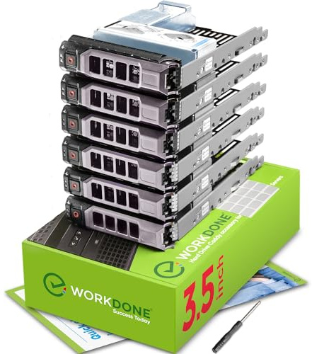 WORKDONE 6-Pack 3.5 Caddy 2.5 Adapter kompatibel mit Dell KG1CH 9W8C4 | Nur für größeren 10.7cm breiter Hot-Swap-Bay, SSD, R710 T710 R730 R510 T610, Etiketten, Schrauben, Handbuch, Schraubendreher