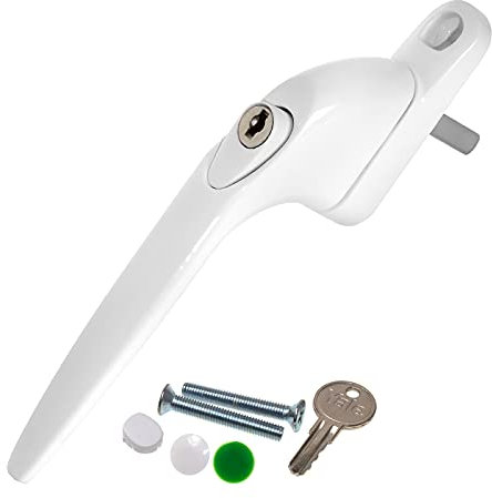 White Yale UPVC Window Handle Inline Double Glazing Universal Key Locking Espag - 30mm Spindle