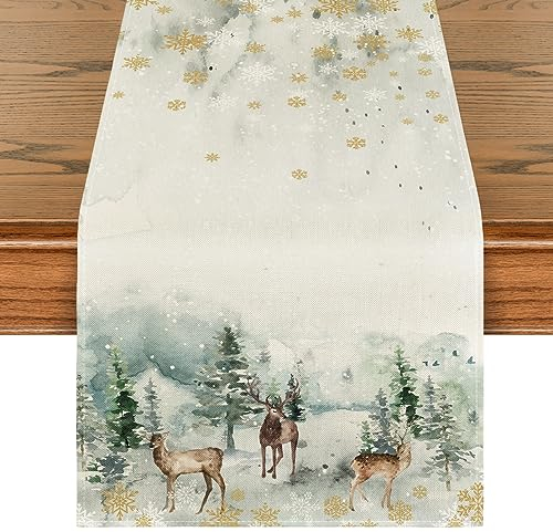 Artoid Mode Aquarell Rentier Baum Weihnachten Tischläufer, Saisonnal Winter Küche Tisch Dekoration Drinnen Urlaub Party Dekor 40x140 cm