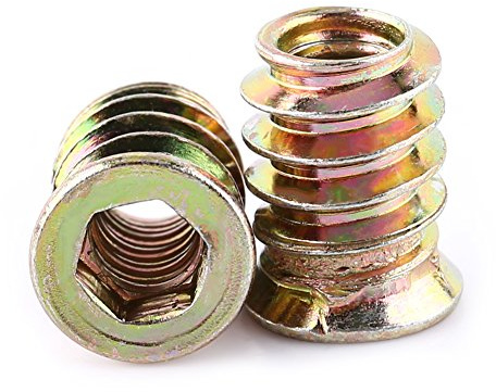 Ejoyous 20 Stück Gewindebuchse Einschrauben Einschlagmutter, Antriebsmutter Innensechskant Schraube Einsätze Gewindeeinsatz Verzinktes Carbon Stahl Antrieb Nuss Gewindeeinsatz(M6*15mm)