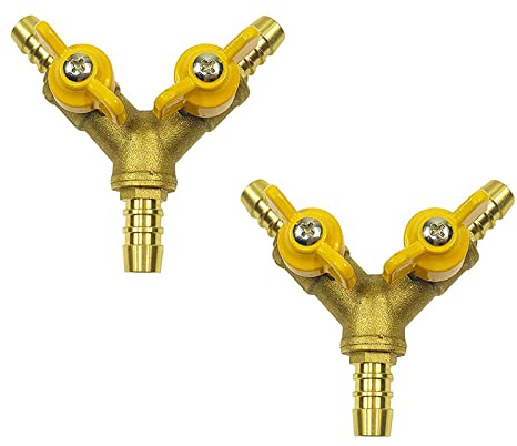 TopHomer 3 Way Hose Connector, Ball Valve Fitting 3 Way Shut Off Union Intersection, 1/2 Split Brass Hose Barb for Gas Water Oil to Garden Watering, Construction and Industry 2PCS