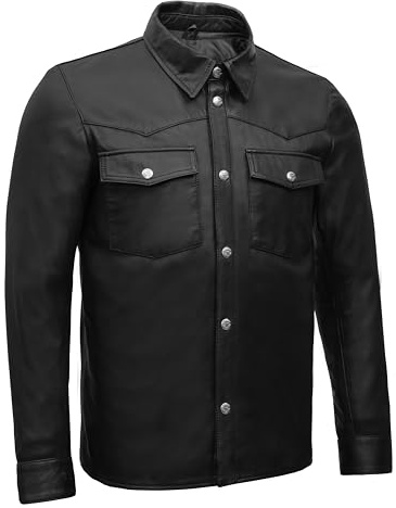 Chemise en Cuir Noire pour Homme (as4, Alpha, 3X_l, Regular, Regular, 3XL)