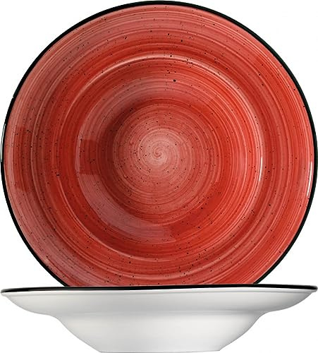Bonna 6x Suppenteller Pastateller Speiseteller Essteller Salatteller Geschirr Teller tief 27cm 45cl Rot Creme Porzellan rund Aura Passion Gourmet Kantenschutz