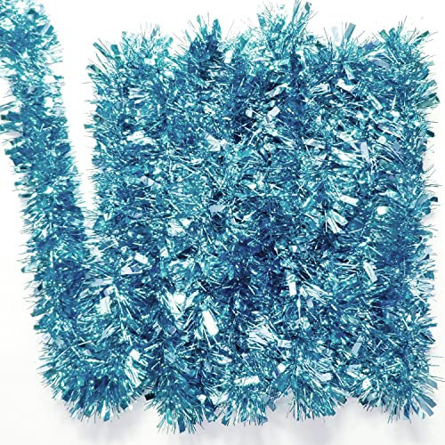 Folytiy 10M/32.8ft Christmas Tinsel Garland Decorations for Christmas Tree/Wreath/Stairs/Fireplaces Decor/Wedding Birthday Party Supplies (Light Blue)