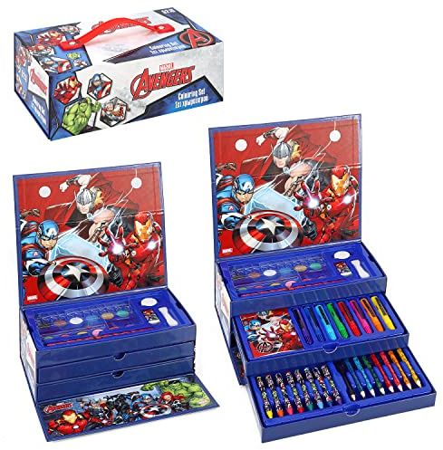 Avengers Kids 52-teiliges Malset mit Aquarell-Filzstiften, Buntstiften und Bleistiften, Reiseset für Kinder