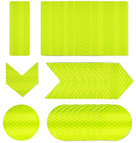 ERBO Lot de 30 bandes réfléchissantes autocollantes, réfléchissantes, visibilité nocturne, ruban adhésif d'avertissement, réflecteurs pour vélo, moto, casques, scooters pour enfants (jaune, 3 x 8 cm)