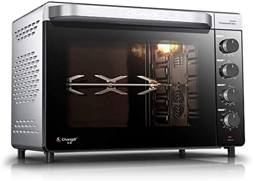 RKYRRKI Hornos tostadores eléctricos, Horno de encimera de 52 l y 1600 W con Revestimiento esmaltado, Parrilla y Tapa, Horno de convección para asador de Pizza, Negro, Plateado útil