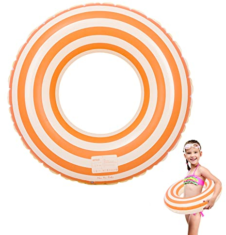 Gukasxi Anello da nuoto gonfiabile, stile vintage, a righe, per piscina gonfiabile, ideale per bambini e adulti (arancione, bambino)