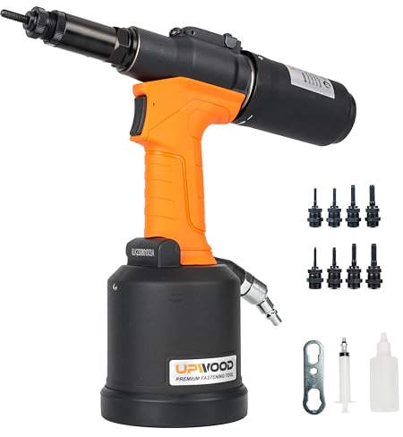 UPWOOD Heavy Duty Pneumatic Hydraulic Rivet Nut Tool, HPS6312 air Riveter Automatic Rivet Nut Gun Tool Setting Kit Come with M5, M6, M8, M10, 10-24, 1/4, 5/16, 3/8 Nose-Piece Assembly
