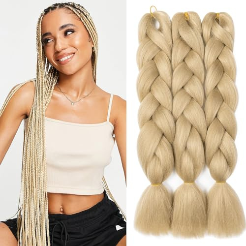 Dcbaboo Rajout Cheveux Tresses Meches pour Tresses Africaine Jumbo Braids Meches Extension de Cheveux Tresse 3 Paquet Mèche Cheveux pour Tresse Africaine Ombre Tressés Synthétique, Blond Naturelle