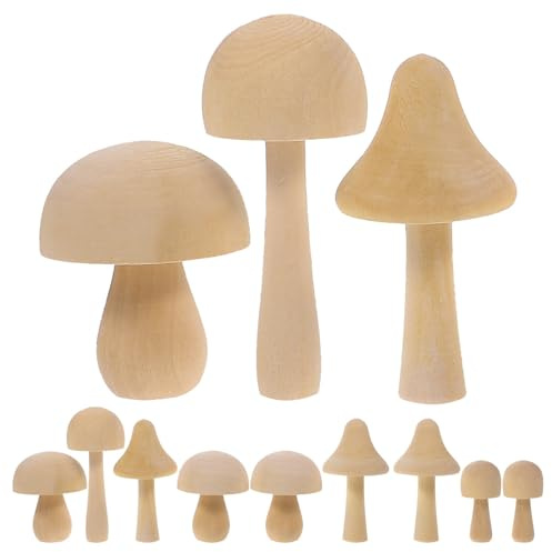 Operitacx 12Pcs Unfinished Wooden Mushrooms Ornaments 4 Inch Small Natural Wood Figures for DIY Crafts Home and Garden Decoration