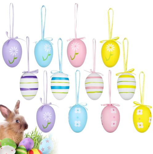 Ostereier zum Aufhängen,Ostereier Plastik,Ostereier Deko,Eier Ostern Deko,Ostereier Plastik Bunt mit Band,Deko Ostereier Plastik,Osterdeko in tollen Farben,für Osterdekoration,12 Stück