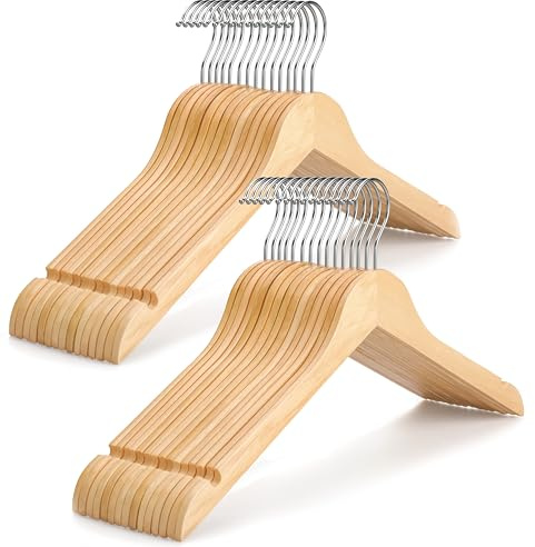 TOPIA HANGER Wooden Hangers 30 Pack, 0.28-inch Slim & Durable Clothes Hangers Space Saving, Natural Wood Hanger with 360°Swivel Hook and Non-Slip Shoulder Notches for Coat,Shirt, Camisole, Dress-CT51N