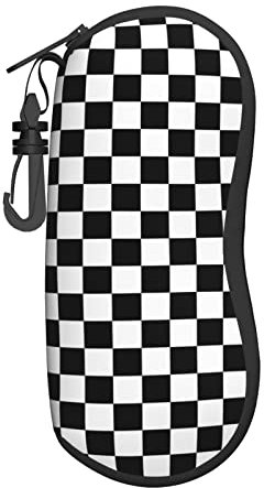 KWQDOZF Color Cat Sonnenbrillen-Softetui mit Karabiner, ultraleichtes Neopren-Reißverschluss-Brillenetui für Damen, schwarz, weiß, Race Checkered Flag