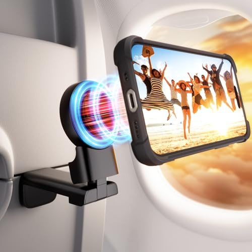 Airplane Phone Holder for MagSafe - Klearlook 4 in 1 Adjustable Phone Stand for Travel,360 Rotation Flight Phone Holder,Foldable Traveling Accessory for Flying/Travel/Home/Office-Magnetic Black