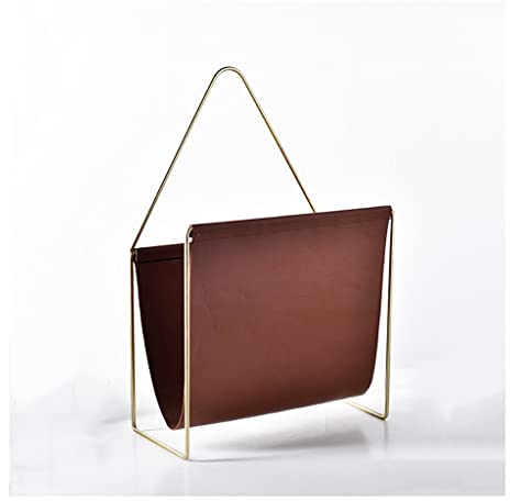 GLigeT Aktenmagazinhalter Nordic Modern Metal Leather Magazine Storage Rack Desktop-Ordnerhalter Zeitungsständer Creative Handle Bookshelf, for Home Sofa Office Zeitschriftenhalter