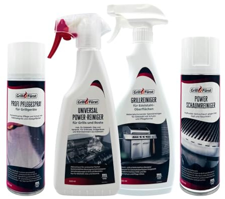 Grillfürst Grillreiniger-Set für Rösle Videro Edelstahlgrills - Grillreiniger, Schaumreinger, Pflegespray - 4er Set
