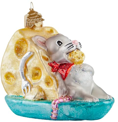HZYC Weihnachtsbaumschmuck,Handgeblasenes Glas-Weihnachtsdekorationen | Personalisierter Käsekuchen-Weihnachtsschmuck,Glasornament für Feiertagsparty Heim Geschenk (Ratten stehlen Käsekuchen)