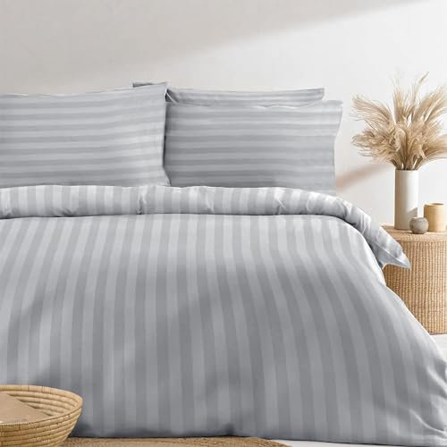 Simply Amelia Parure de lit de luxe 100 % satin de coton de qualité hôtelière avec housse de couette et taies d'oreiller, douce et facile d'entretien (gris, lit double)