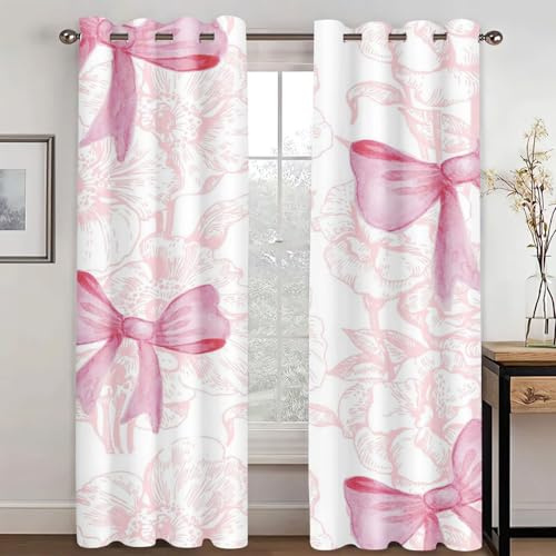 SHROUDEX Vorhänge Blickdicht Schleife Verdunkelungsvorhänge, 3D Pinker Bogen Kinderzimmer vorhänge, bunter Schmetterling Gardinen für Wohnzimmer (4,150x166cm(2x75x166cm))