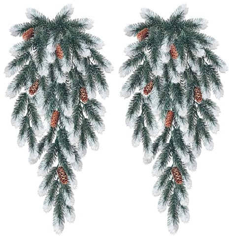 ROLLWAY 2 Stück Tannenzweige Künstlich wie Echt Lang 74CM, Kunstpflanzen Hängend Künstliche Tannenzweige, Kunst Hängepflanzen Künstliche Zweige Groß Kiefernzweig Weihnachtszweige für Indoor Outdoor
