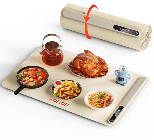 Warming Mat for Food, Voriah Electric Warming Tray with 3 Temp Settings & Auto Shut-Off, Food Warmer with Thick Silicone Surface to Keep Food Warm at Buffet, Parties, and Family Use（Apricot）