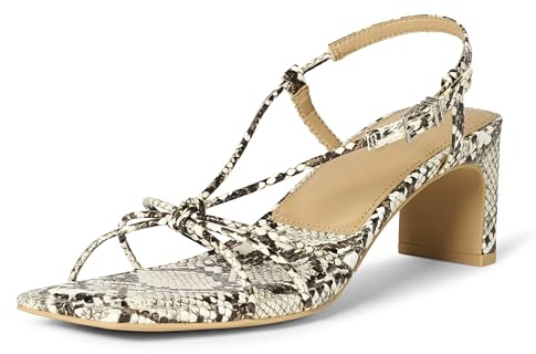 Amazon Essentials Sandali da donna con cinturino e tacco a blocco, finta pelle di serpente grigia, 40