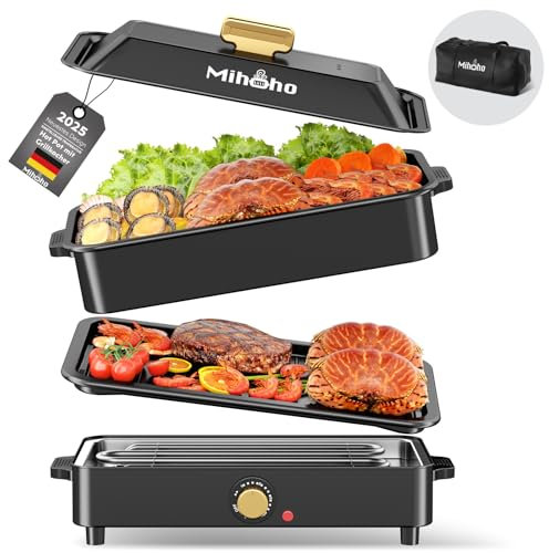 Abilità elettrica per barbecue e hotpot con borsa per il trasporto, 1400 W, padella multifunzione 2 in 1, fornello lento, grande capacità antiaderente con coperchio, fornello regolabile (nero)