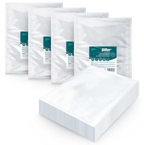 Sillar vakuumbeutel lebensmittel Vakuumierbeutel 200 Beutel 20x25cm für zur Mehrheit Vakuumierer & Lebensmittel Vakuumiergerät, Kochfest und Sous Vide Gefrierbeutel, -20-100℃, BPA-frei