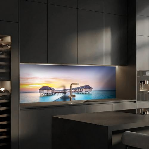 Dedeco Küchenrückwand Motiv: Strand V5, 5mm Hartschaum Kunststoffplatte PVC als Spritzschutz Fliesenspiegel zum Aufkleben Wandschutz wasserfest, UV-Lack matt, alle Untergründe, 240 x 60 cm