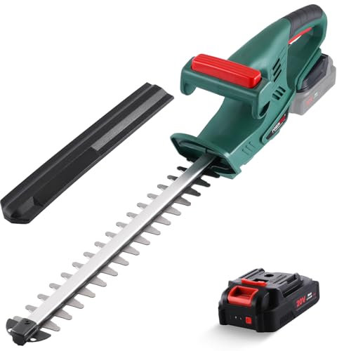 POSENPRO 20V Cordless Hedge Trimmer, 450mm Dual Blade, 14mm Cutting Capacity, Electric Hedge Cutter w/2.0Ah Battery, 1400 RPM, Battery Hedge Trimmer/Cutter for Shrubs/Bushes Trimming