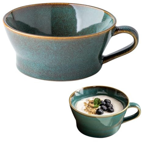 Groß Kaffeetasse XXL Tasse Keramik 700ml Suppentassen mit Henkel, Frühstücksschüssel, Müsli, Suppe, Haferbrei, Salat, Extra große Keramiktasse (Grün 2)