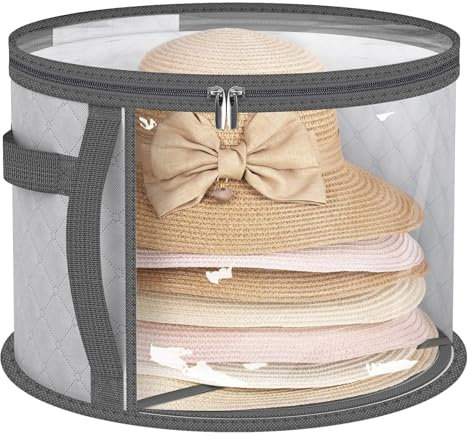 Adorila Clear Hat Storage Bags, Baseball Caps Organzier with Carrying Handles for Closet, Large Hat Storage Boxes for Women (Grey)