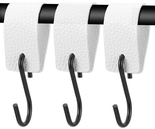 Yuanchu Lot de 3 crochets en S avec boucle en cuir - 12,5 x 3 cm - Blanc - Crochets pour tringle à vêtements - Crochets multifonctions - Crochets en métal pour cuisine, salle de bain