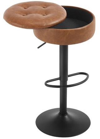 WOLTU Barhocker, Sitzhocker mit Stauraum, Hocker höhenverstellbar 360° drehbar, Drehhocker für Kücheninsel Esszimmer Bar Küche Tresen, Kunstleder Metall, Braun