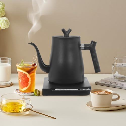 Hervidor eléctrico de 1 L, 1000 W, 7 niveles de temperatura del agua ajustables, cuello de cisne, para café y té, color negro