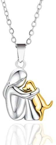 Tied By Love Dog Lovers Little Girl & Dog Pendant Pet Necklace Jewellery Memorial Memory Friendship Gift For Women For Mum Sister Grandma Niece Birthday Gift (Silver & Gold)