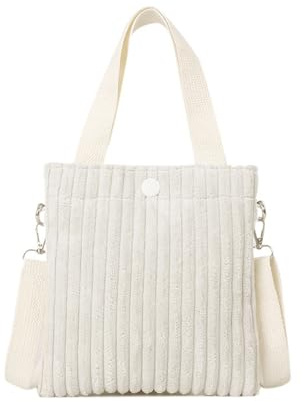 Umhängetasche Damen, Cord Crossbody Bag, Klein Cord Tasche, Klein Tote Bag, Casual Schultertasche, Damen Handtasche mit Verstellbarer Schultergurt, Weiche kleine Tasche für Arbeit Reisen (Beige)