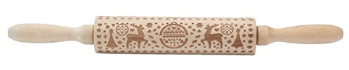 Mattarello Natalizio in Legno, Mattarello Natalizio in Rilievo con Motivo a Renne per Cuocere Biscotti, Utensile da