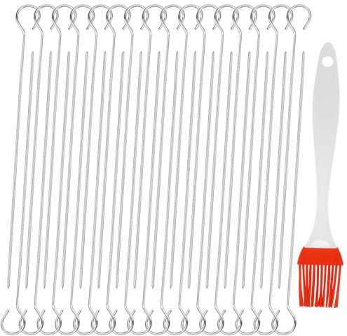 32 pinchos de acero inoxidable, palos de barbacoa de metal de 20 cm para parrilla, pinchos de pollo, brochetas reutilizables de grado alimenticio, horno, freidora de aire, pavo y accesorios de cocina