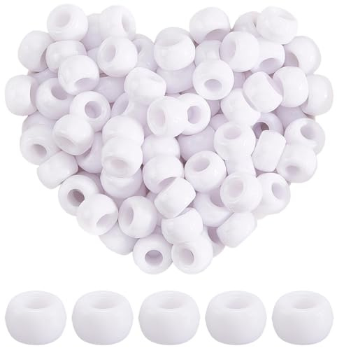 SOFPLAT 1 Box 800 Stück 6 x 9mm Weiße Pony Perlen Kunststoff Fassperlen Mit 3.8mm Großem Loch Undurchsichtige Runde Kandi Charms Zubehör In Großpackung Für Schmuckherstellung DIY Basteln Ohrringe Haa