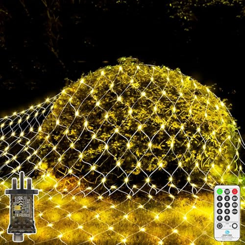 Afaiup Net Lights Outdoor, 3mx2m 192 LEDs Fairy Lights outdoor Christmas decoration, light net indoor plug in, warm white,waterproof,remote timer 8 modes, for bush garden Christmas tree gazebo Curtain