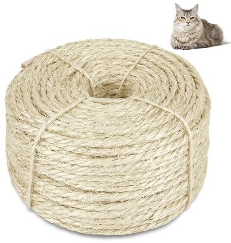 Corde en sisal naturel pour arbre à chat - 4 mm - Corde de chanvre pour réparation, récupération de griffoir - Remplacement de tour d'arbre à chat (naturelle)