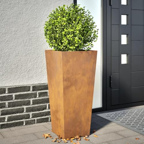 HaoChrymec Macetas de Acero Resistente a la Intemperie (2 Unidades), Jardinera Exterior, Amplio Espacio, Sin Drenaje, Ideal para Huerto Urbano y Balcones, Color Marrón, 35x35x75 cm
