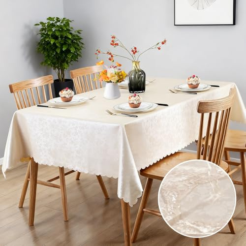 Gohytal bordsduk tvättbar rektangulär 140 x 240 cm vaxduk fläckskydd dukar med blommor, avtorkbar vattentät bordsduk utomhus bordsduk för fest, trädgård, bröllop, hem (beige)